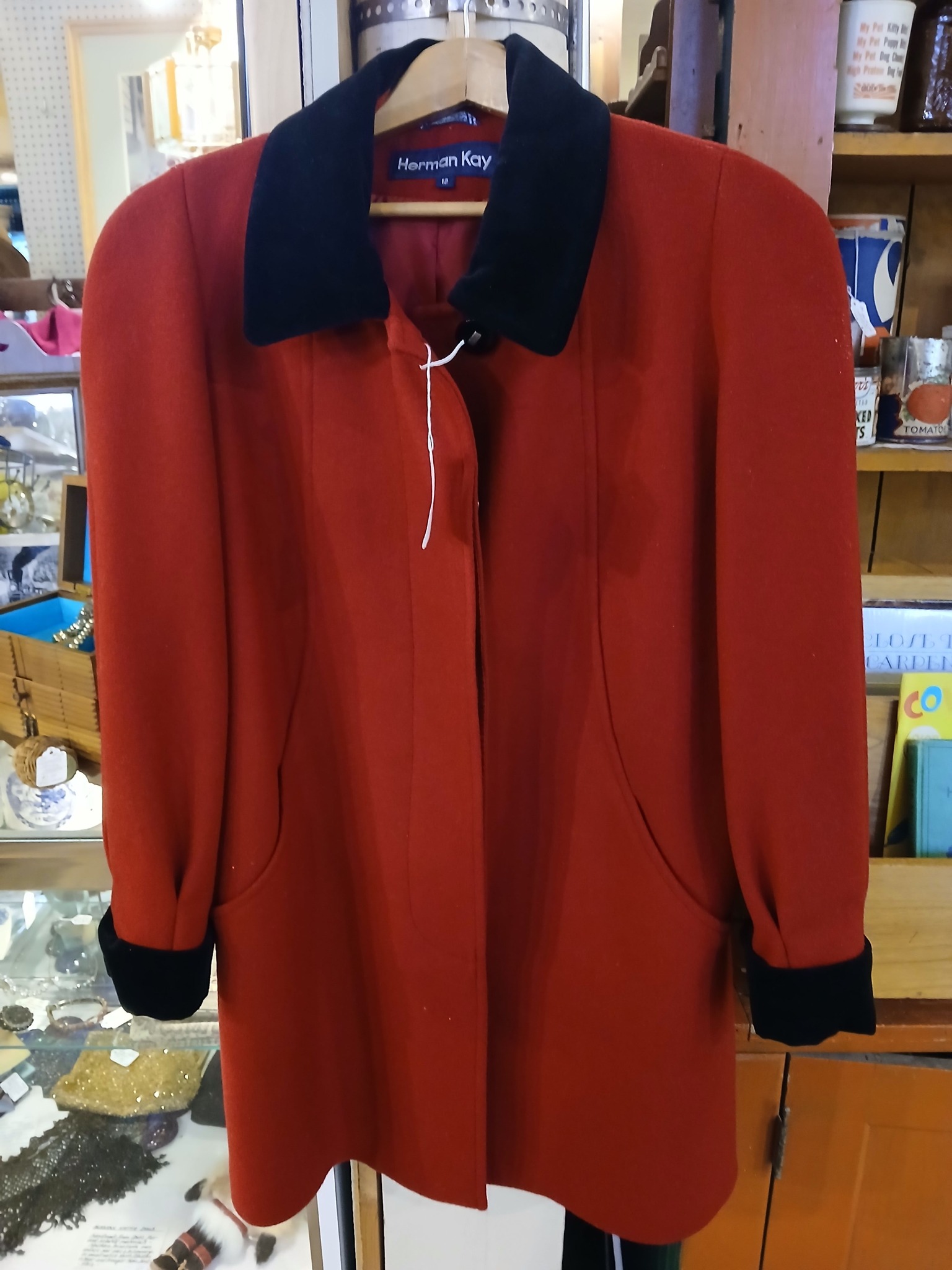 Antique - 1980/90s Herman Kay Red Wool w/Black Velvet Collar