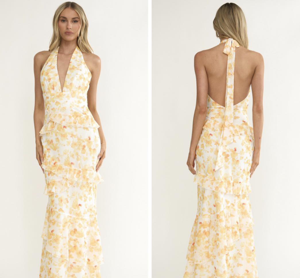 open lace back dress ASHLEYlauren 12013 Hand-Beaded Gown with Choker Detail