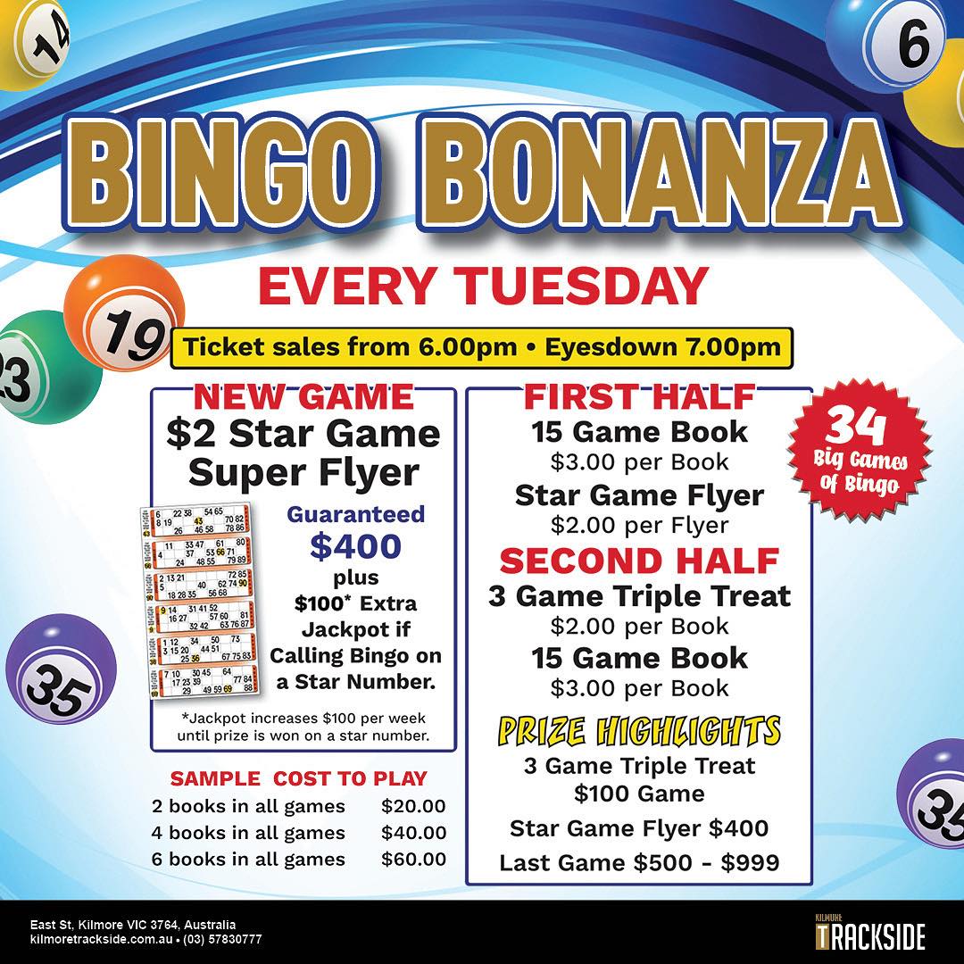 🤑💰 Tuesday Night Bingo Bonanza @... - Kilmore Trackside | Facebook