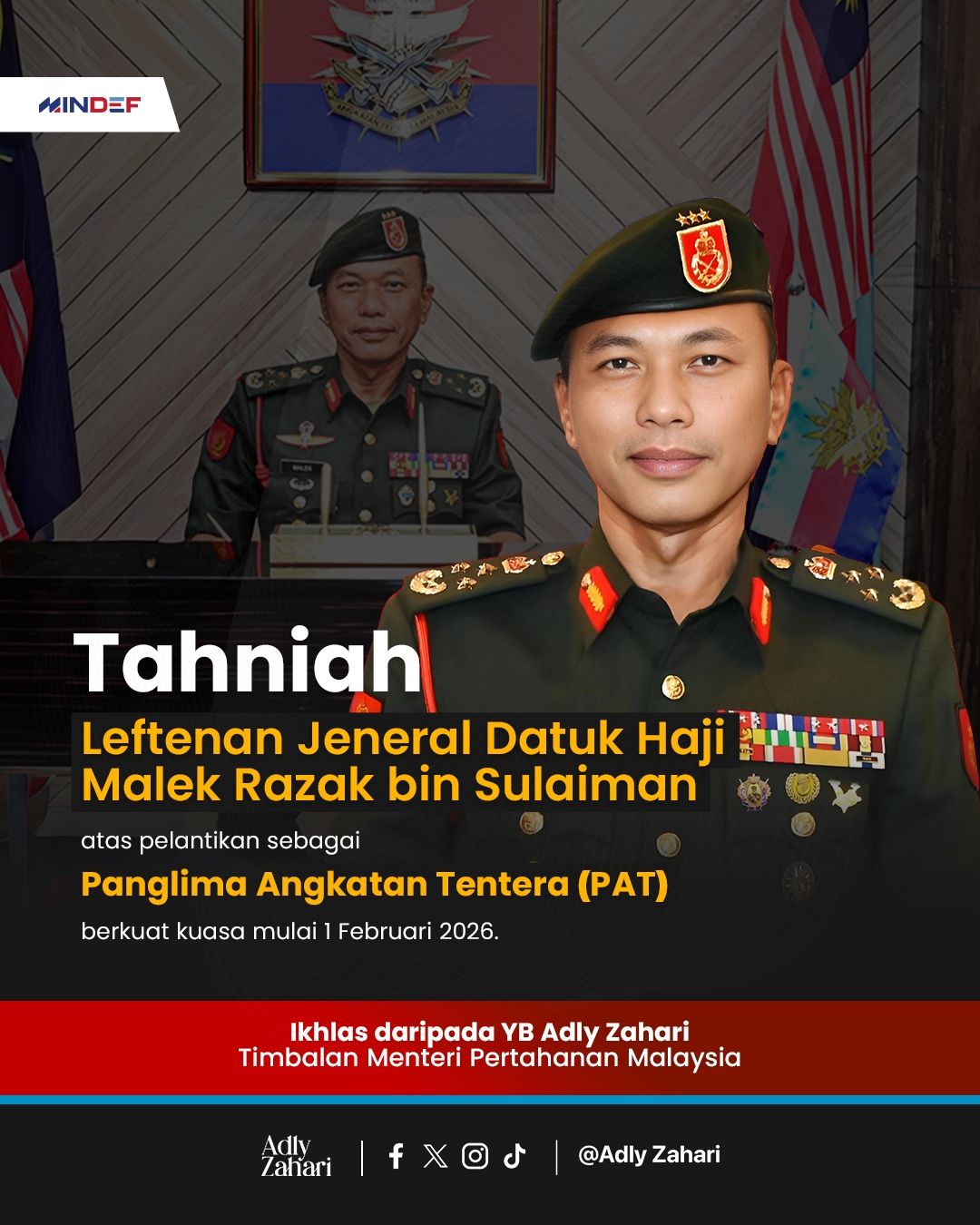 Adly - Setinggi-tinggi tahniah diucapkan kepada Leftenan Jeneral Datuk ...