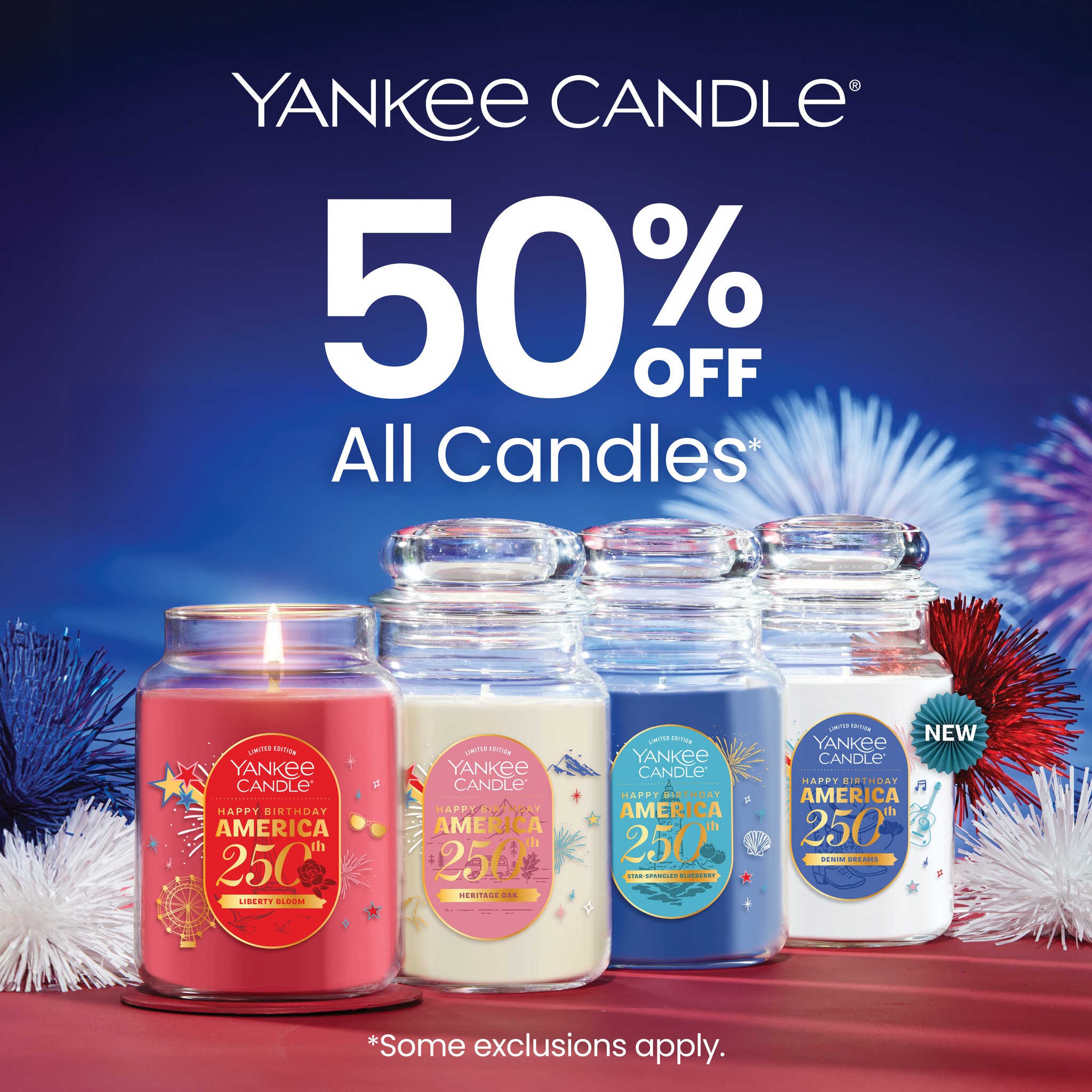 Get 50% off ALL candles and 40% off everything else at Yankee Candle today through 5/25!* *Exclusions may apply. See store for details