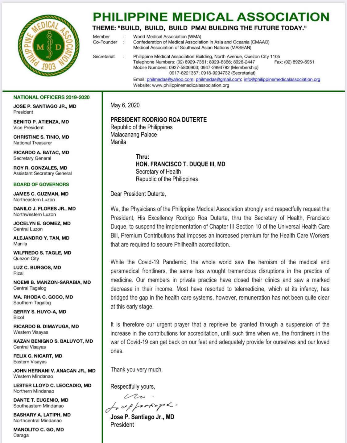 PMA's letter to PRRD - Cavite Medical Society | Facebook