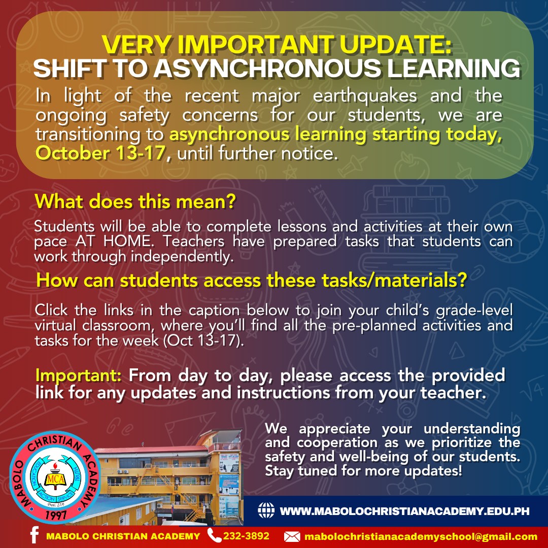Very Important Update! Shift to... - Mabolo Christian Academy | Facebook