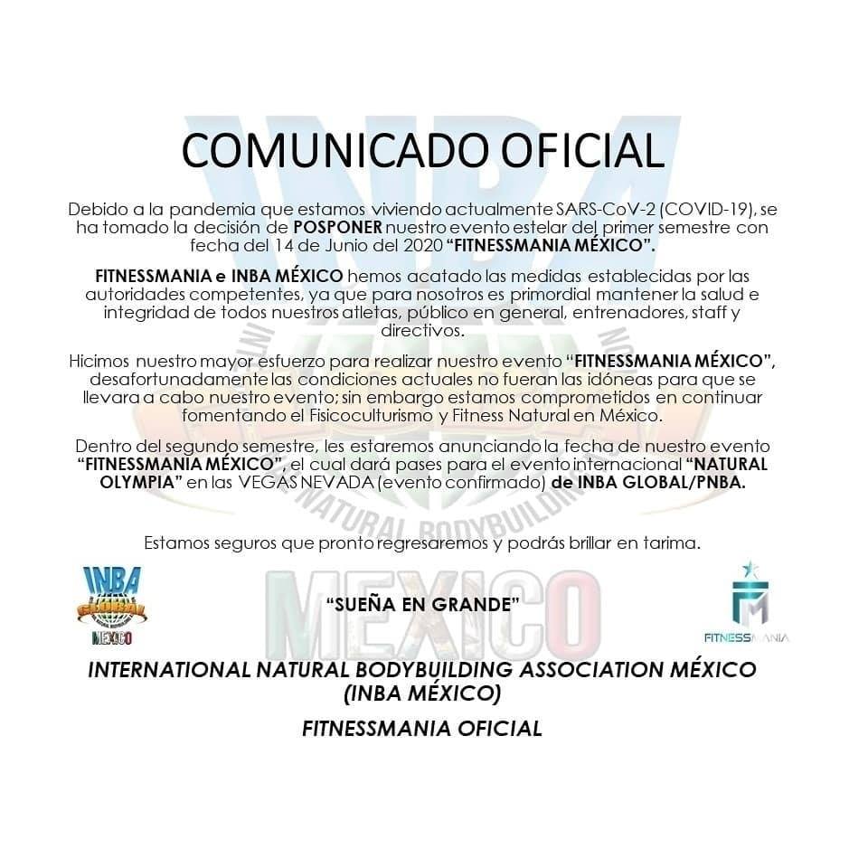 INBA Mexico - ‼️COMUNICADO OFICIAL . Debido a la pandemia...