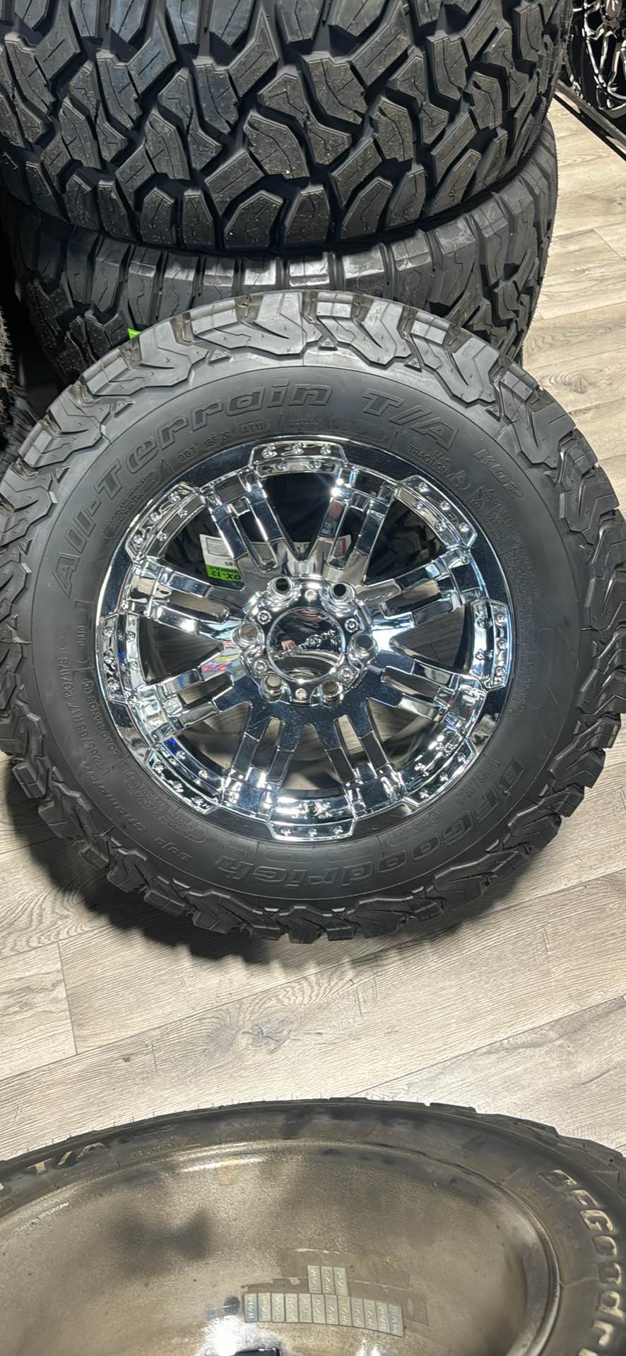 Takeoff almost brand new 17 inch chrome wheels with BF Goodrich KO2 ...