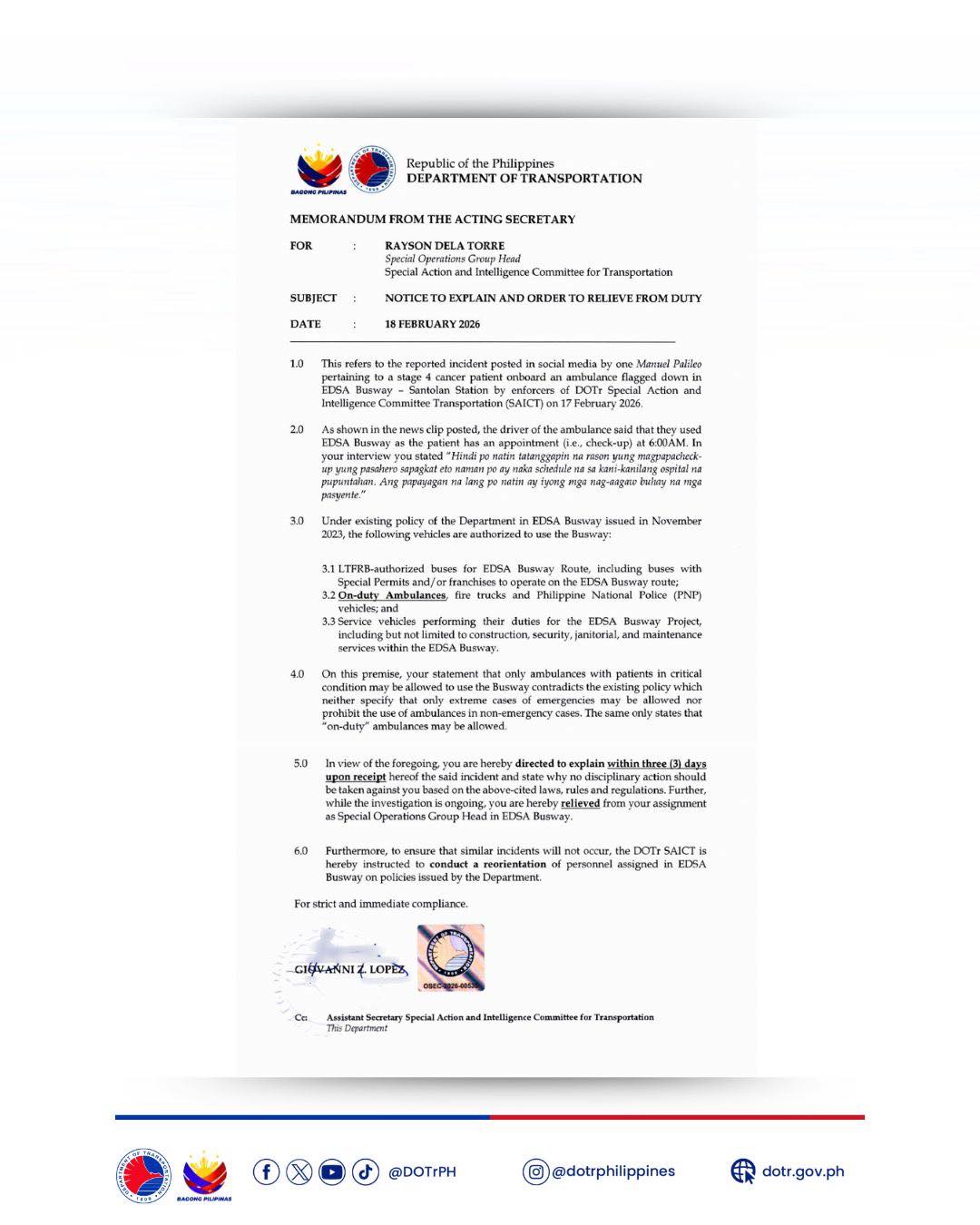 News5 - SAICT OFFICIAL, NI-RELIEVE Iniutos ni Transportation Secretary ...