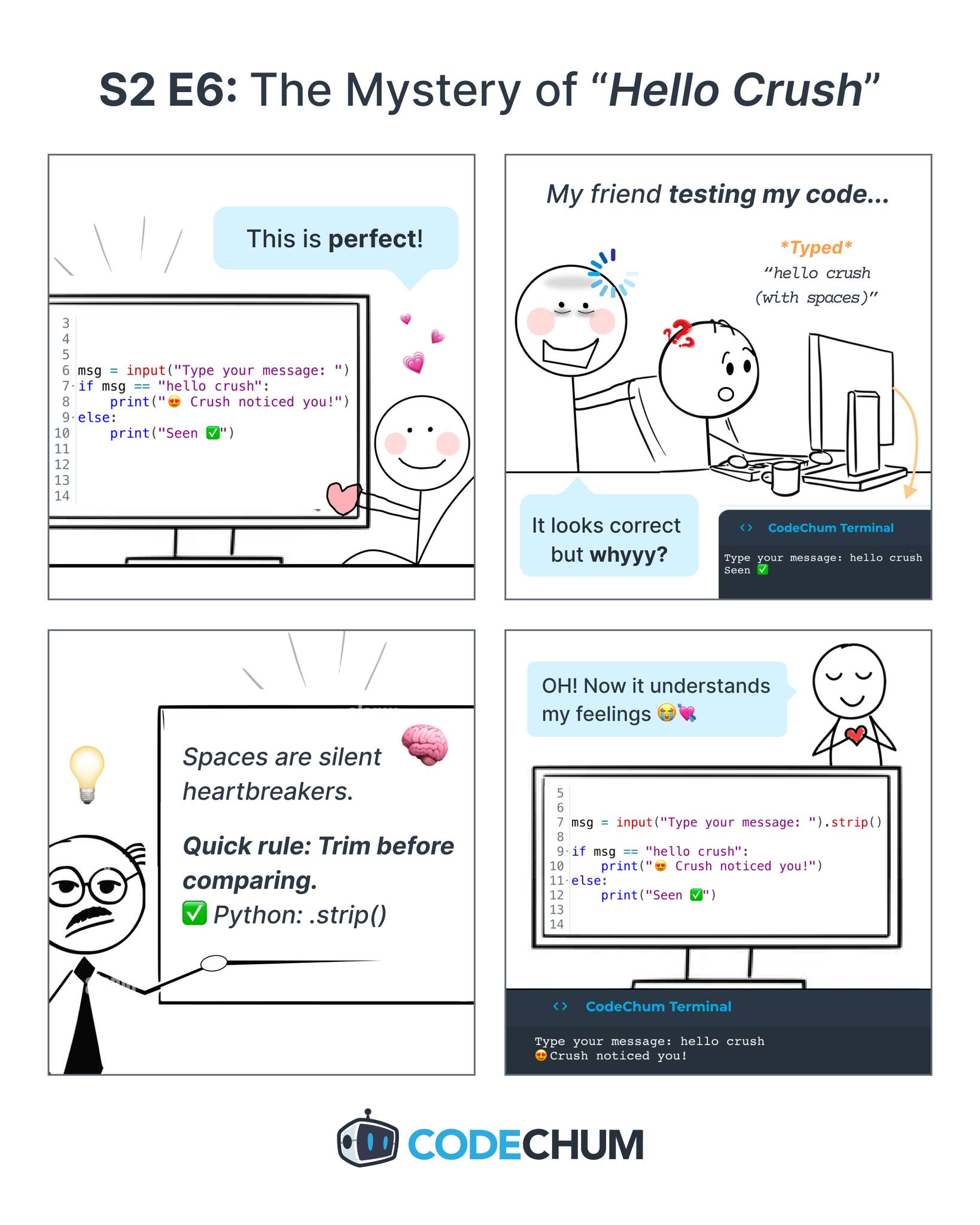CodeChum - 💡 Best practice: Always trim spaces when... | Facebook