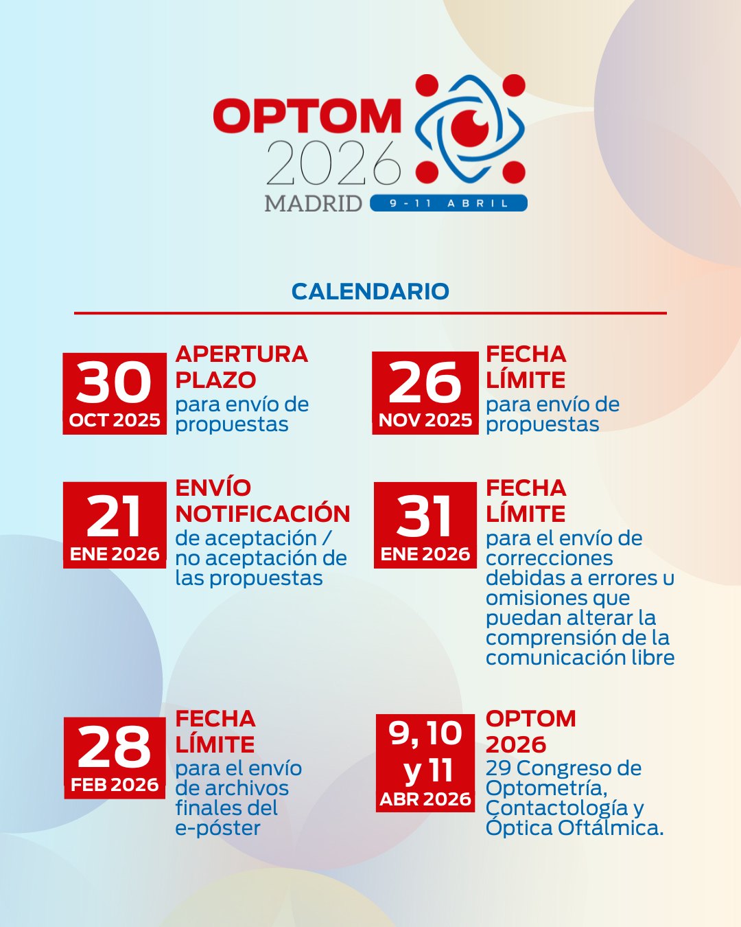 OPTOM Congreso - 🌐 OPTOM 2026 | Fechas clave El... | Facebook