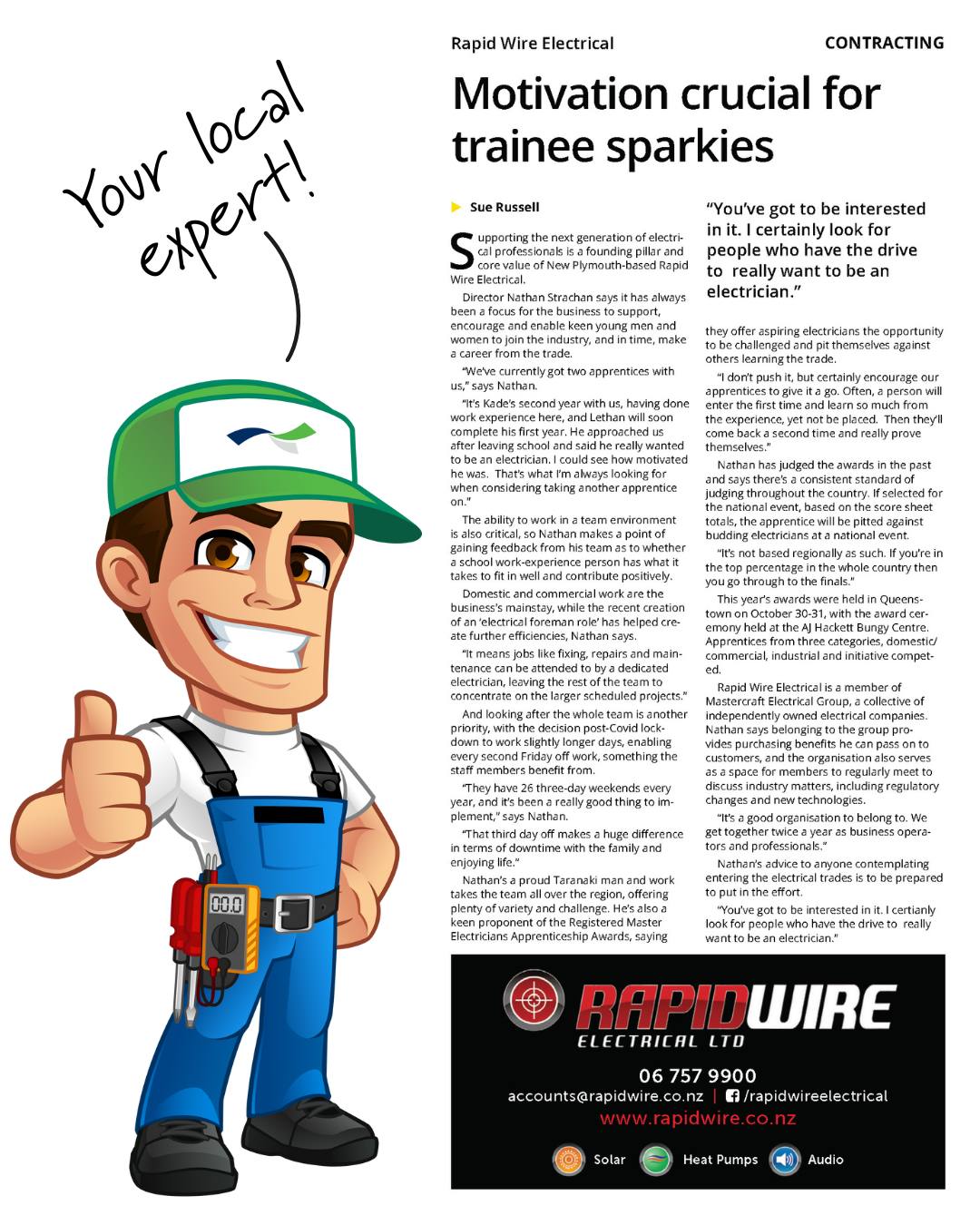 Mastercraft - Motivation crucial for trainee sparkies! Nathan from ...