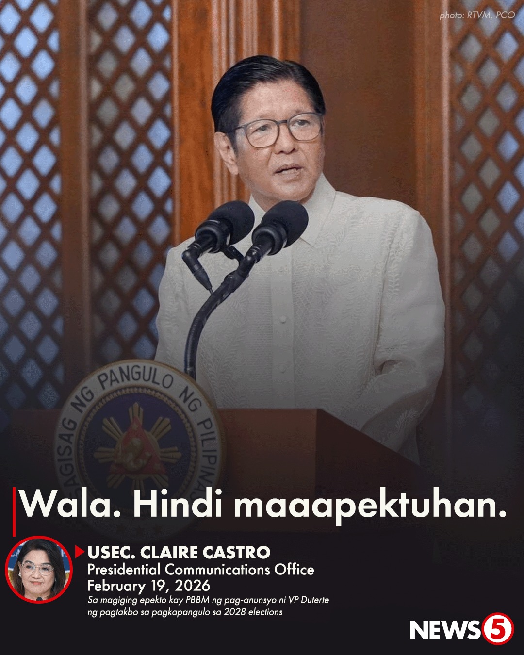 News5 - UNAFFECTED SI PBBM Hindi maaapektuhan ang trabaho... | Facebook
