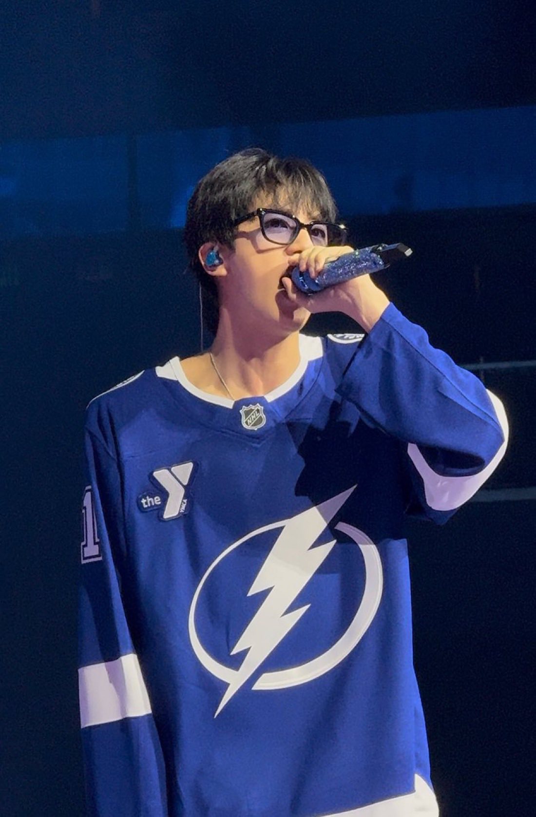 Seokjin wearing customized Tampa Bay Lightning NHL hockey jersey