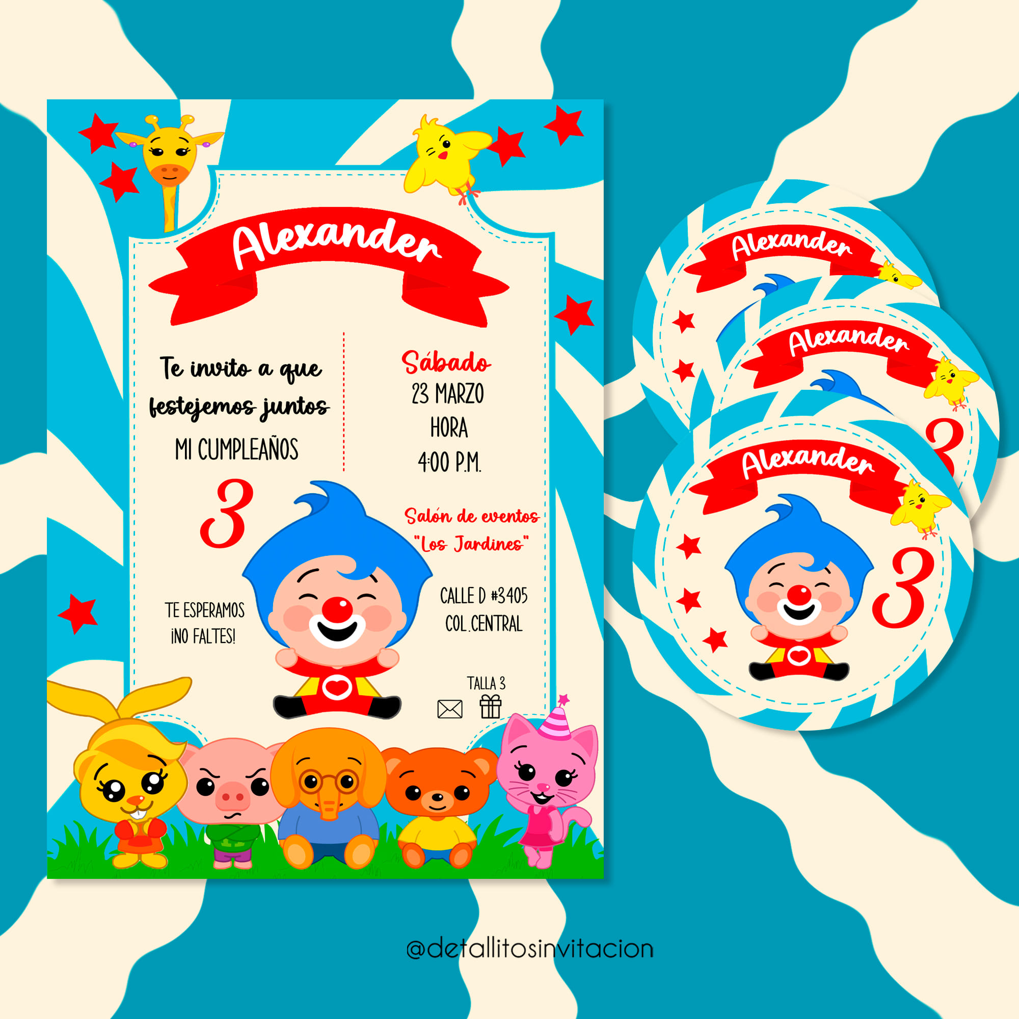 Detallitos - Diseño de invitación y sticker con temática...