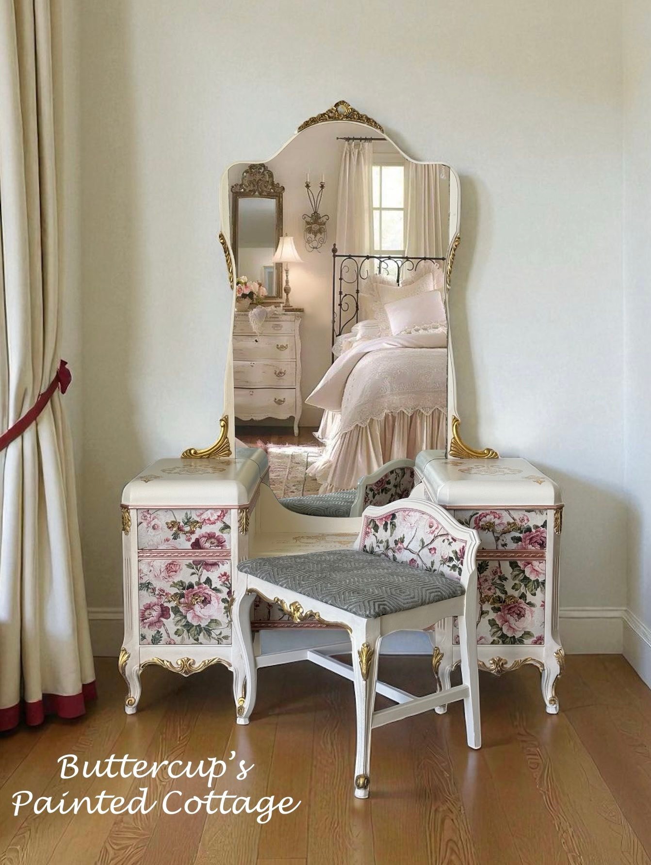 rose gold dressing table French provincial vanity with details bylt clothing