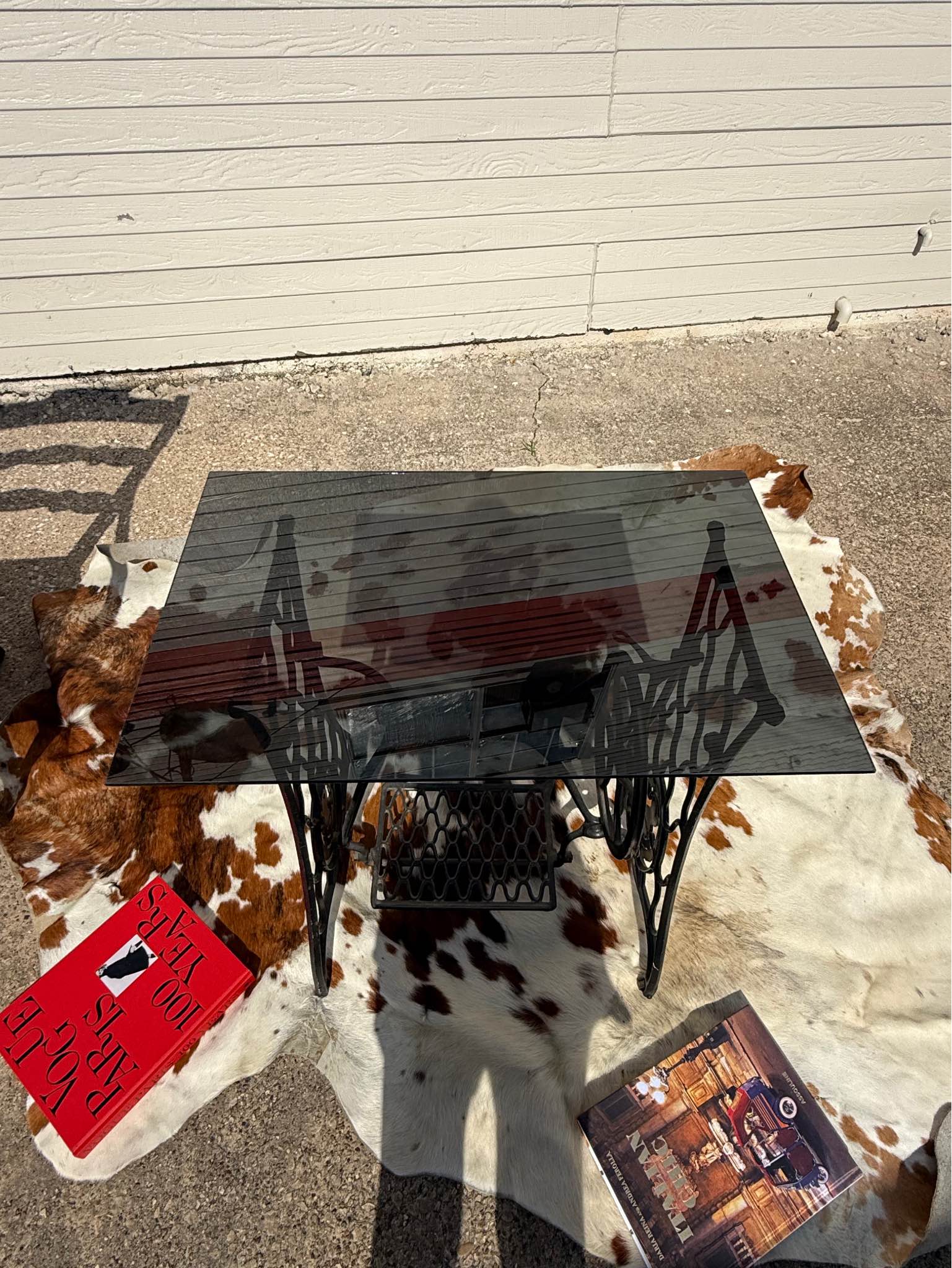 Vintage Singer Treadle Table – Cast Iron Sewing Machine Base w/ Glass ...