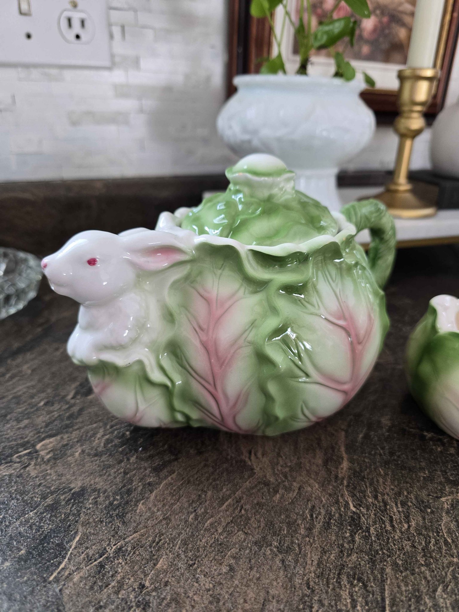 Vintage-Style Cabbage Bunny Tea Set – 3 Pieces (Spring / Easter Décor ...