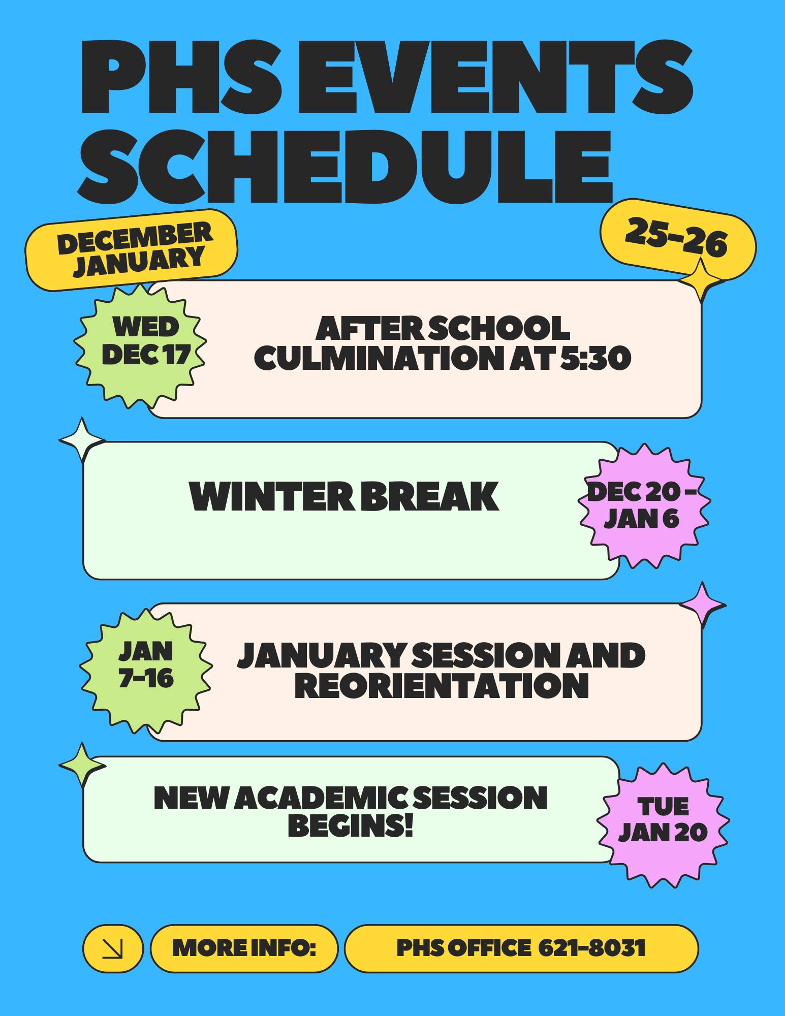 Pacific - Good morning PHS community! Here are some important dates for ...