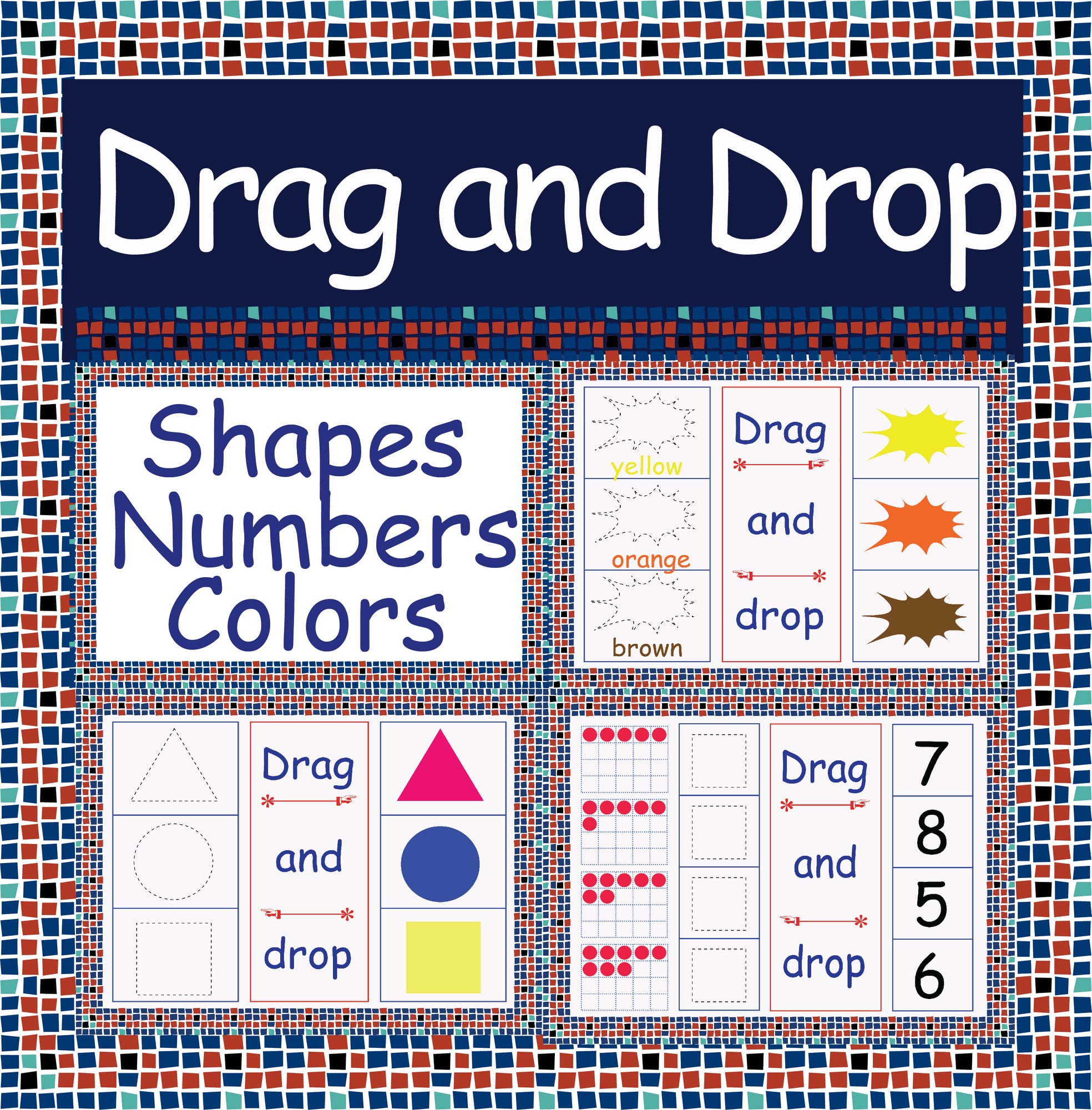 Drag and Drop the Shapes, Numbers... - Worksheets for kids