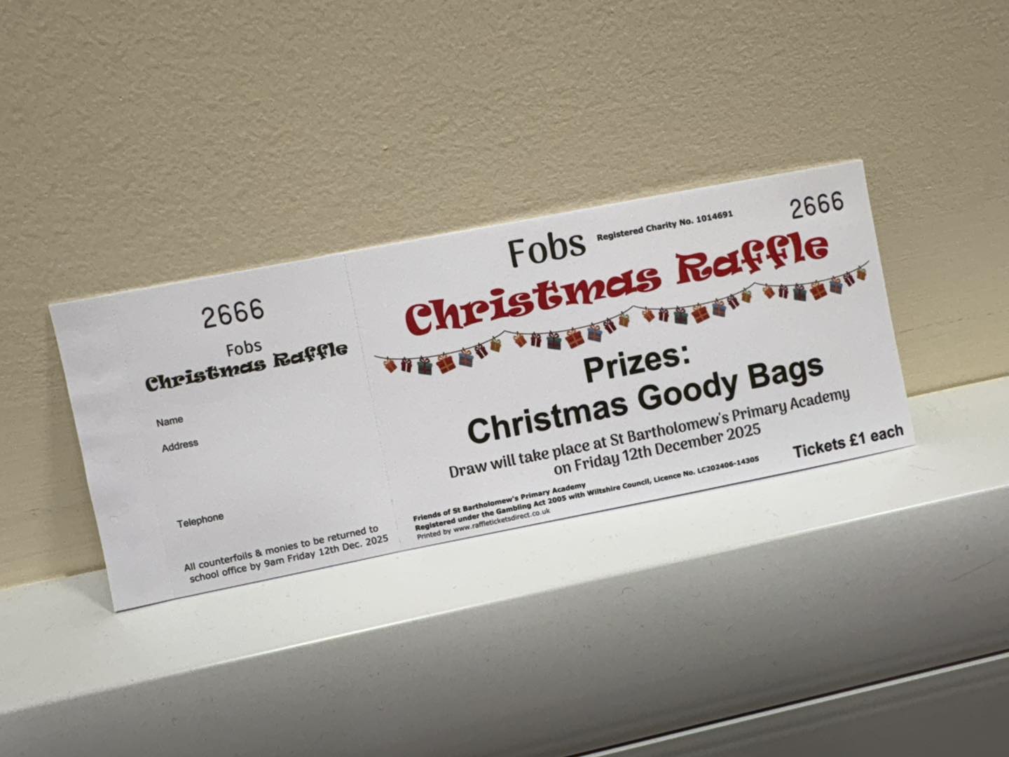 Get your raffle tickets in by Friday to be in time for the draw. Good ...