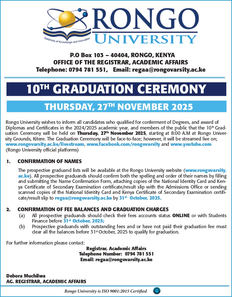 Rongo - 🎓 RONGO UNIVERSITY 10TH GRADUATION CEREMONY 🎓 Rongo University ...