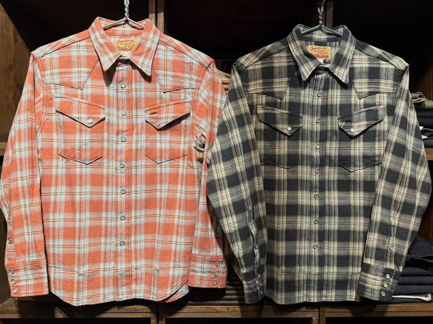 新入荷? SUGAR CANE WASHER HERRINGBONE CHECK WESTERN SHIRT . へ 