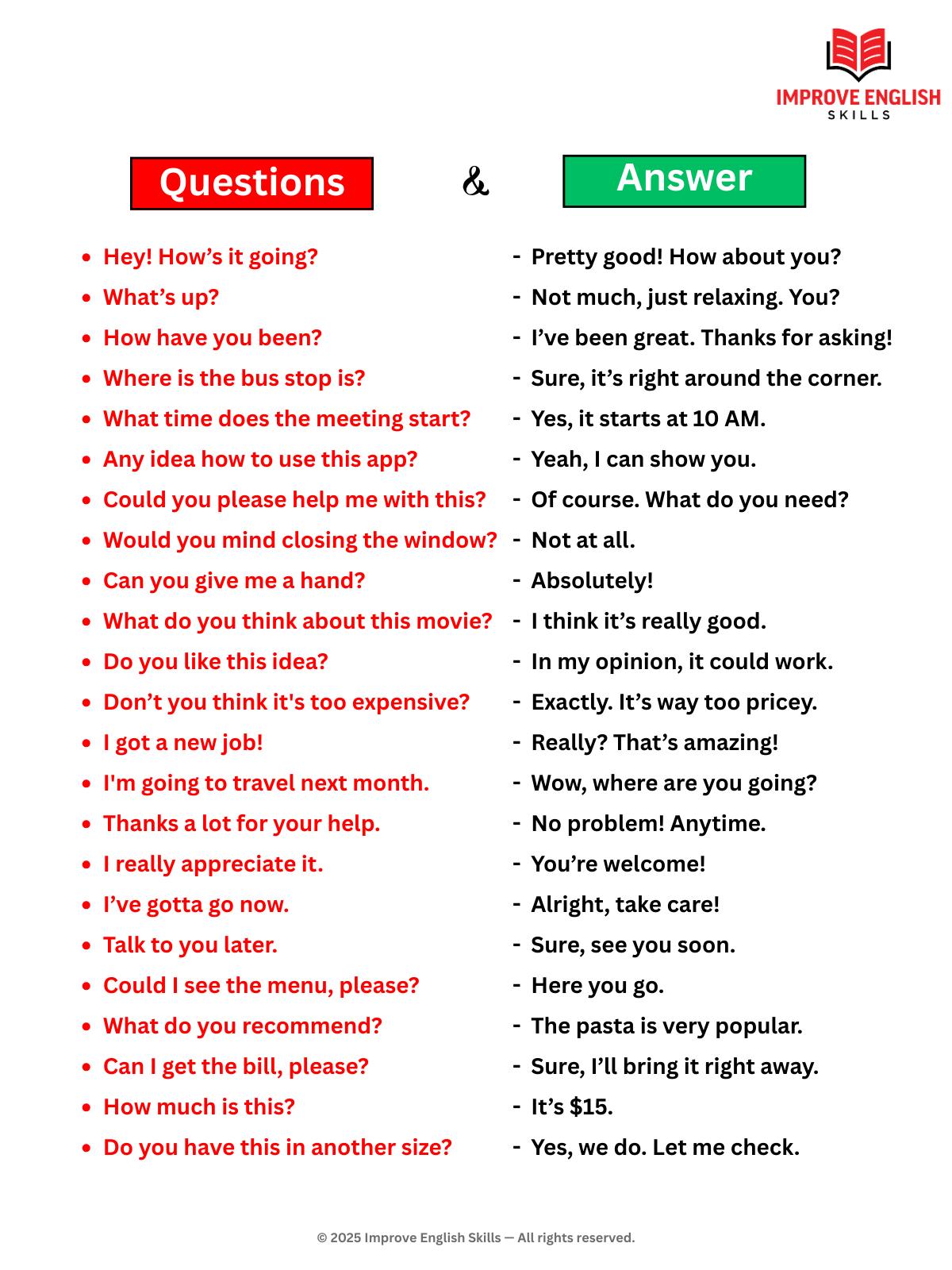 Improve - Beginner to Intermediate English Conversation Q&A | Facebook