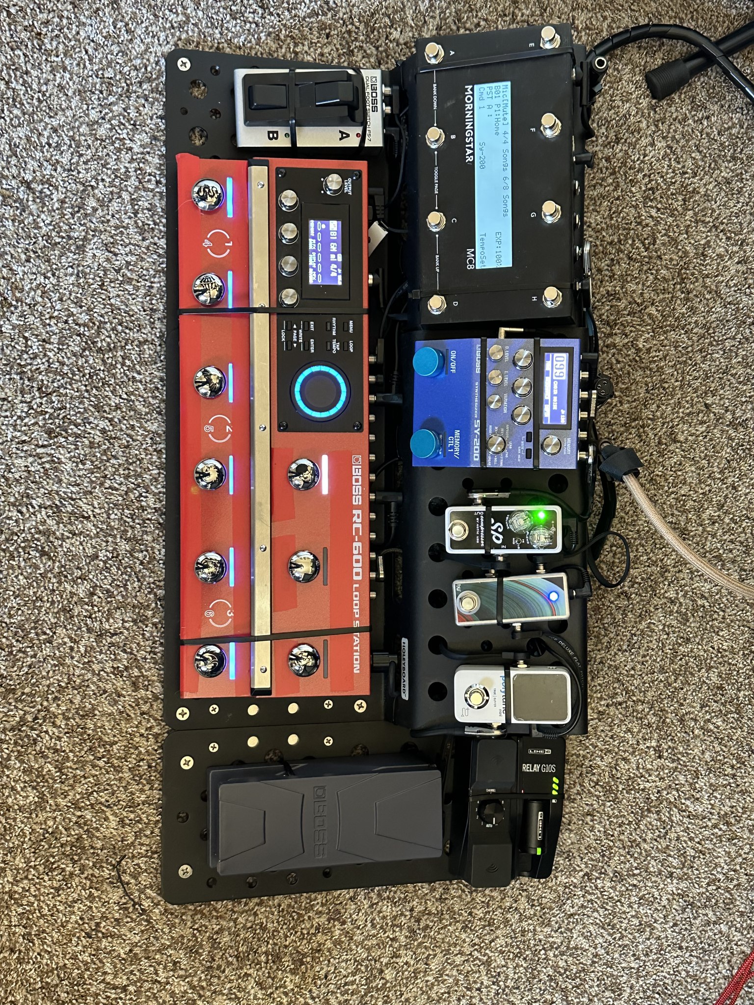 Boss RC-600 loop station setup with Nux MG300 and OC5