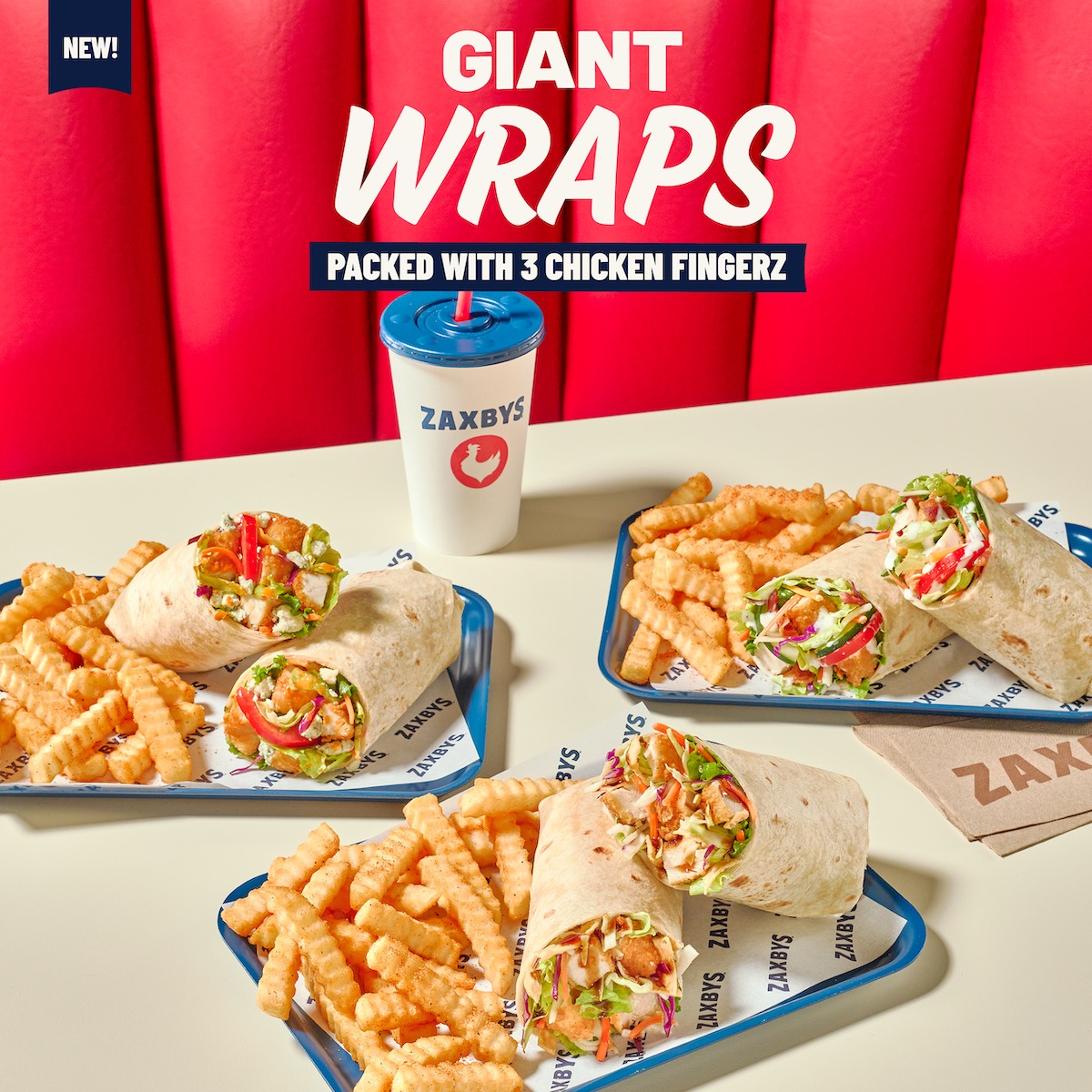 Zaxbys - Three GIANT Wraps are here: Asian Zensation, Buffalo Blue