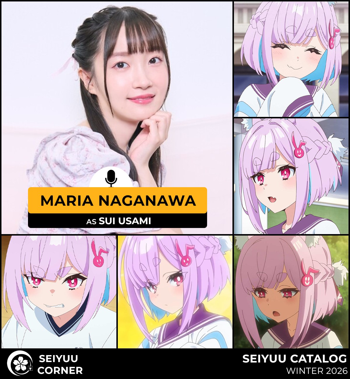 Maria Naganawa provides the voice for the sharp-tongued Sui Usami