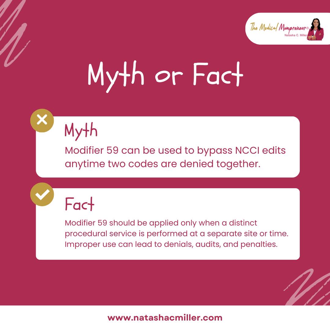 Natasha - 🔍 Fact vs. Myth: Modifier 59 & NCCI Edits! Many coders think ...