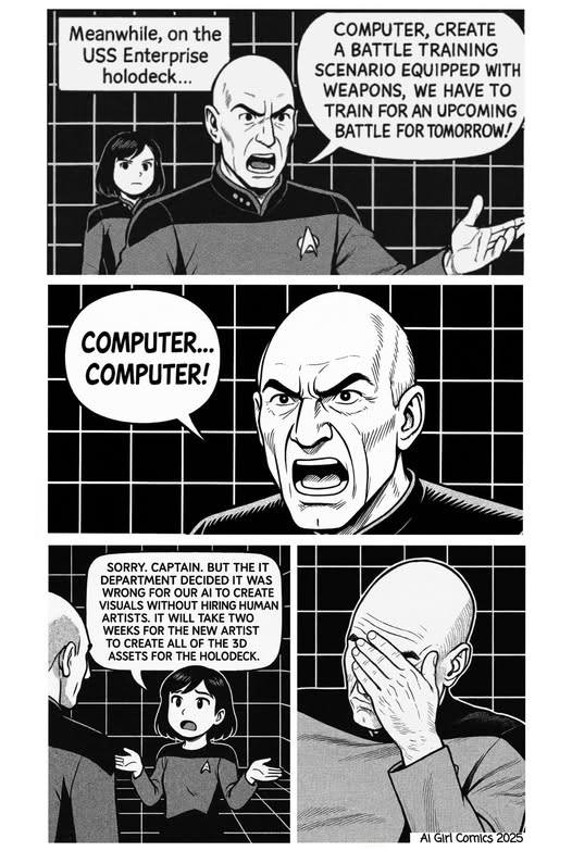 Meanwhile, on the USS Enterprise holodeck... COMPUTER, CREATE A BATTLE ...