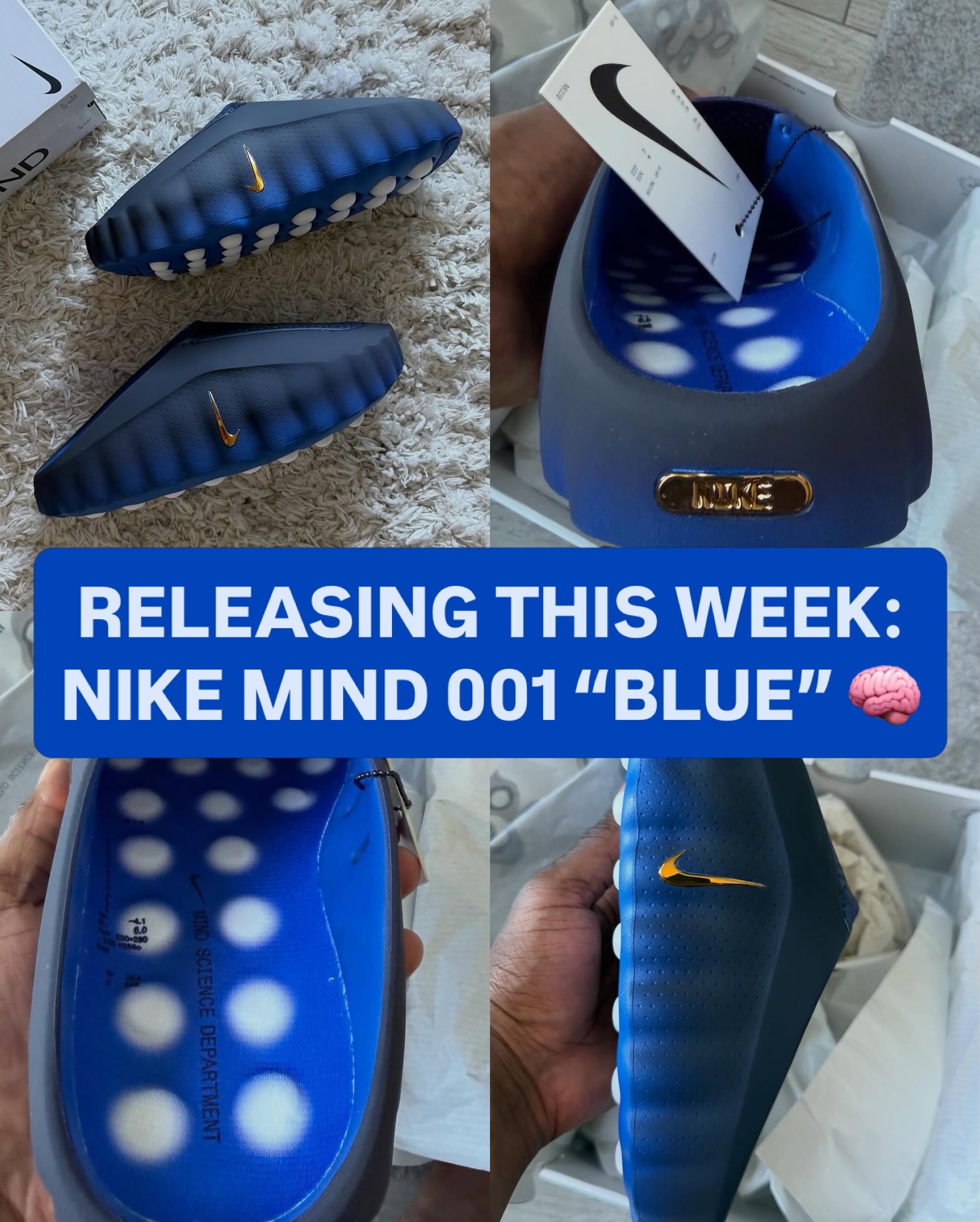 Detailed look at the Nike Mind 001 “Blackened Blue” releasing this