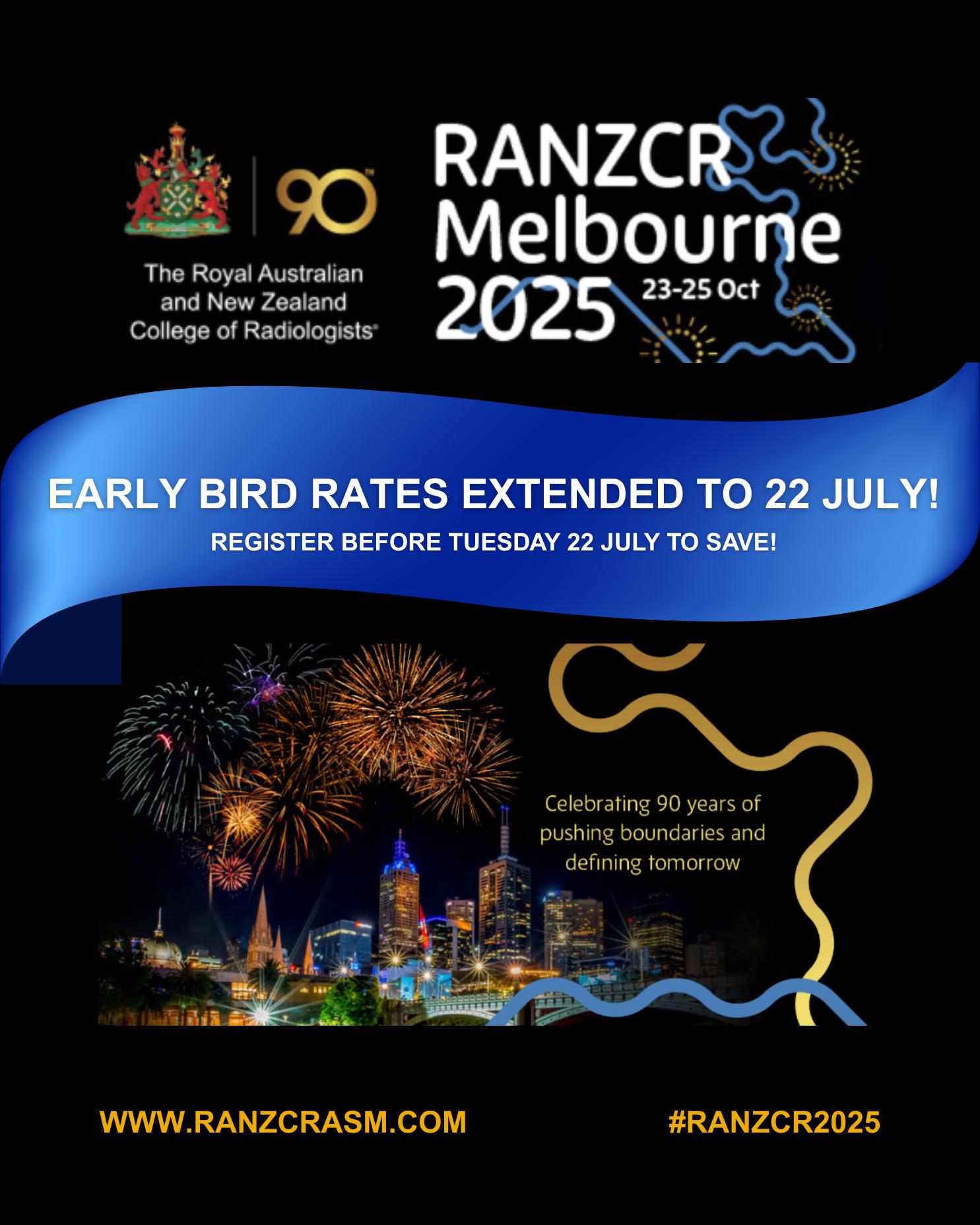 Early bird rates for the RANZCR ASM have been extended!🐤 Book your spot ...