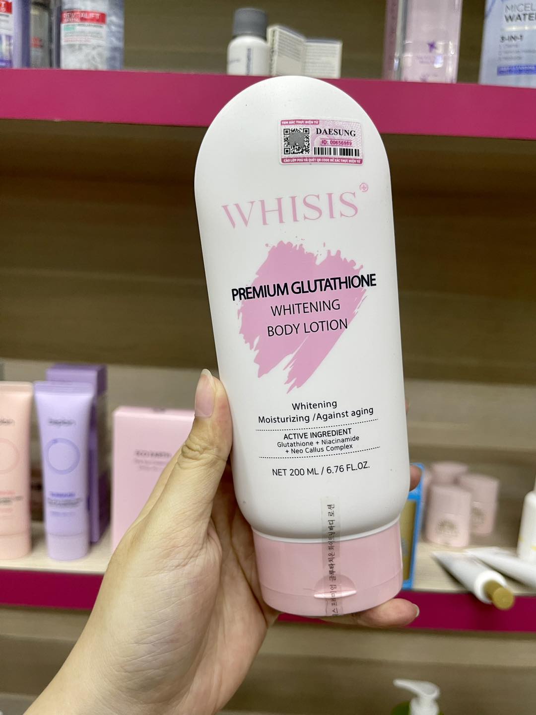 🌟 Kem Dưỡng Thể kích trắng Ban Đêm Whisis Premium Glutathione Whitening Body Lotion 200ml Giá 1️⃣9️⃣5️⃣🐠/ chai 200ml Thương hiệu: Whisis 🌿 Xuất xứ: Hàn Quốc 🇰🇷 Thể tích: 200ml Kem