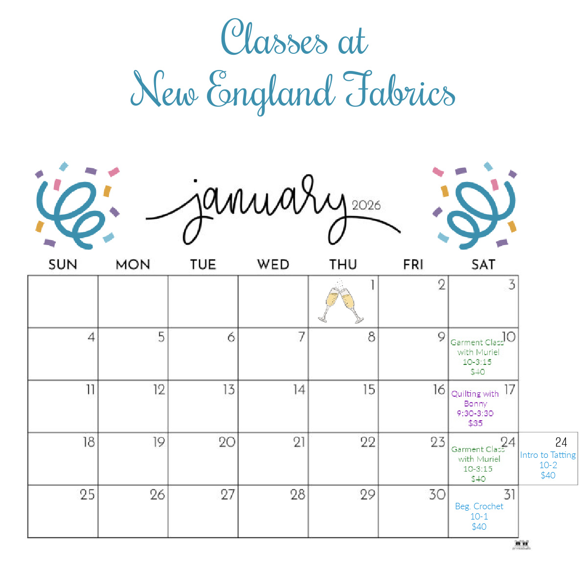 New - If you like to plan ahead, here is our class calendar for January ...