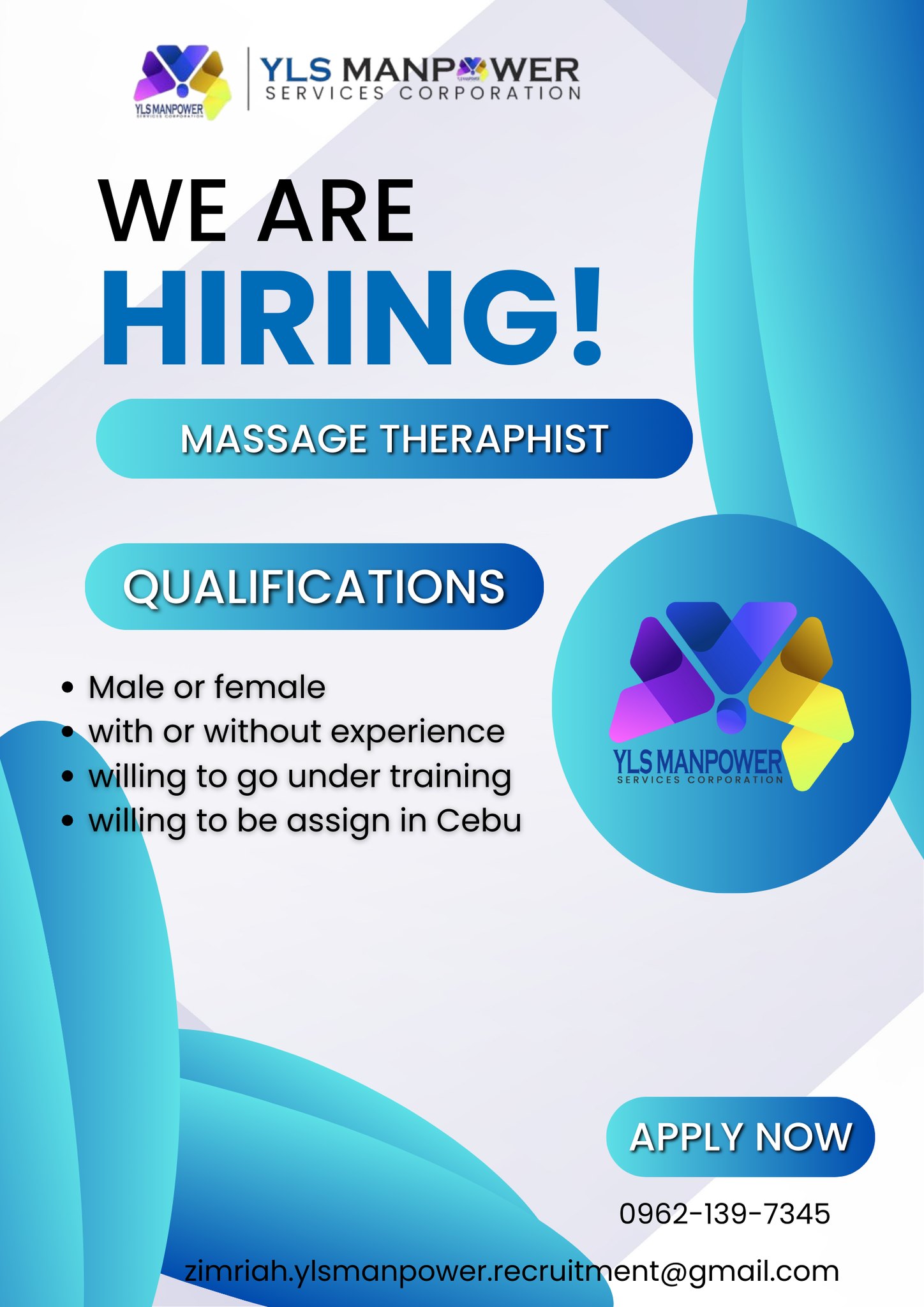 YLS - 📣 WE ARE HIRING! 📣 Spa Massage Therapist Qualifications: Male or ...