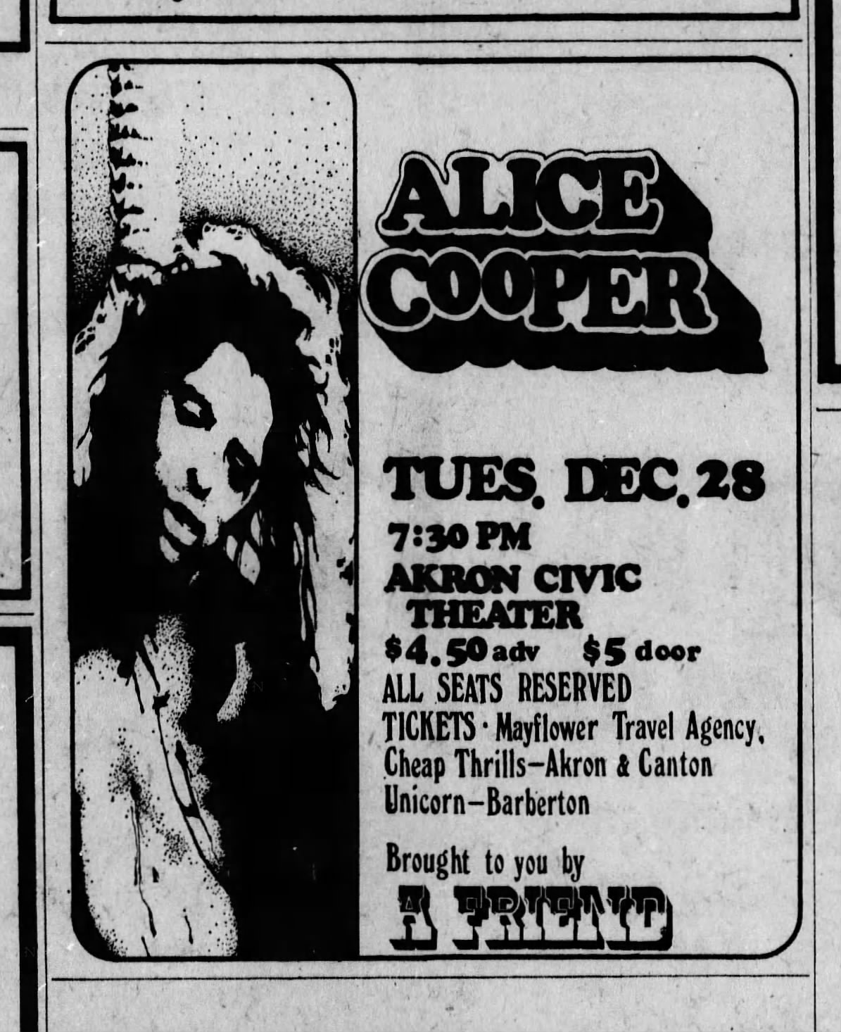Alice Cooper's 1971 tour at Akron Civic Theatre