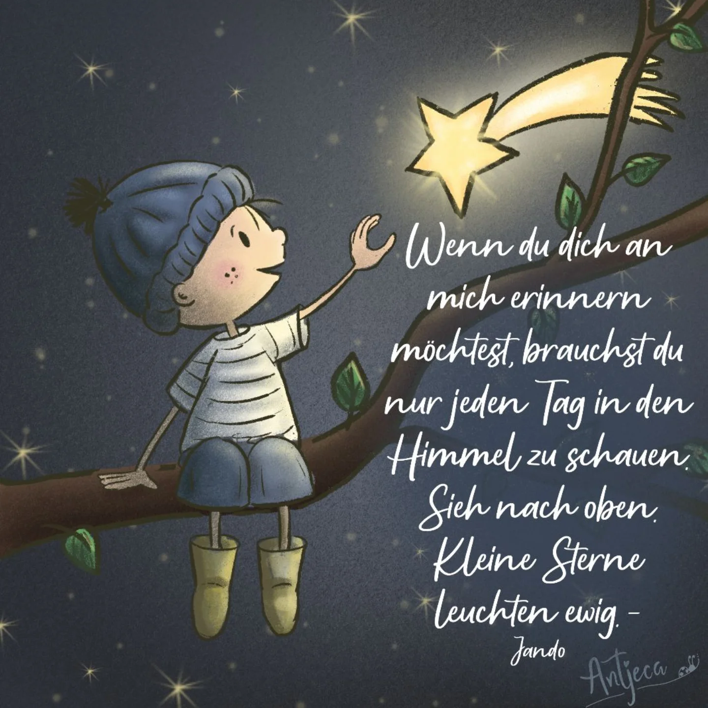 ✨ „Wenn du dich an mich erinnern möchtest, brauchst du nur jeden Tag in den Himmel zu schauen. Sieh nach oben. Kleine Sterne leuchten ewig.“ ✨ Fiete hat sich diese Worte vom