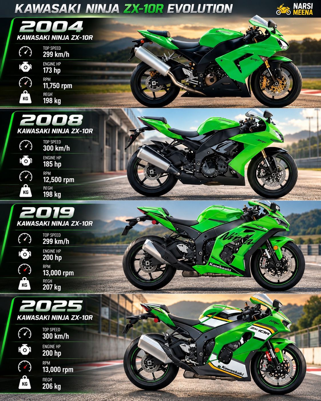 Evolution of Kawasaki Ninja ZX-7R from 1989 to early 2000s