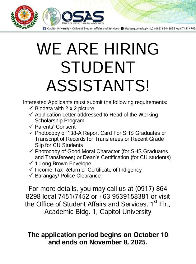 CU - We are hiring Student Assistants! Interested applicants may start ...