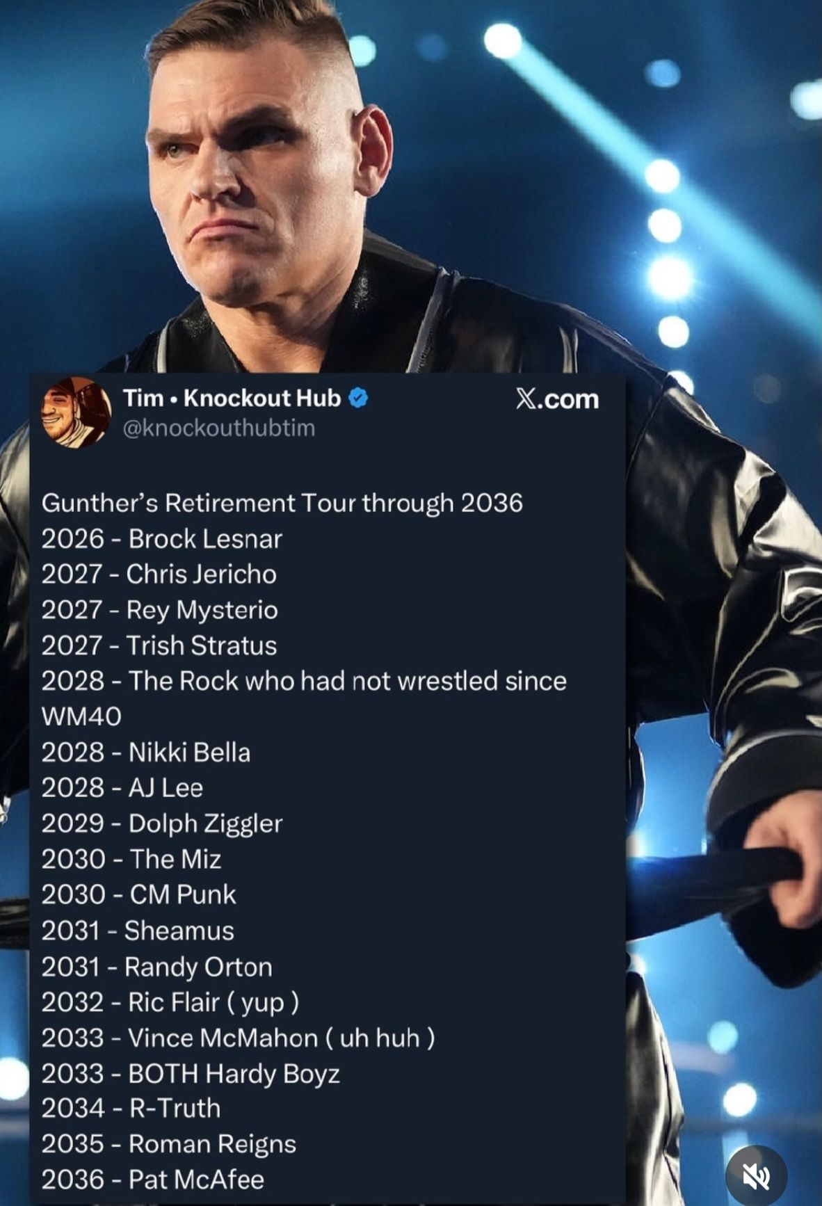 El - La lista oficial que Triple H quiere que Gunther retire. Una de ...