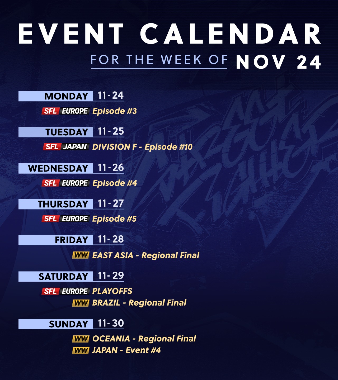 Capcom Fighters - Happy Monday! Here’s the events calendar... | Facebook