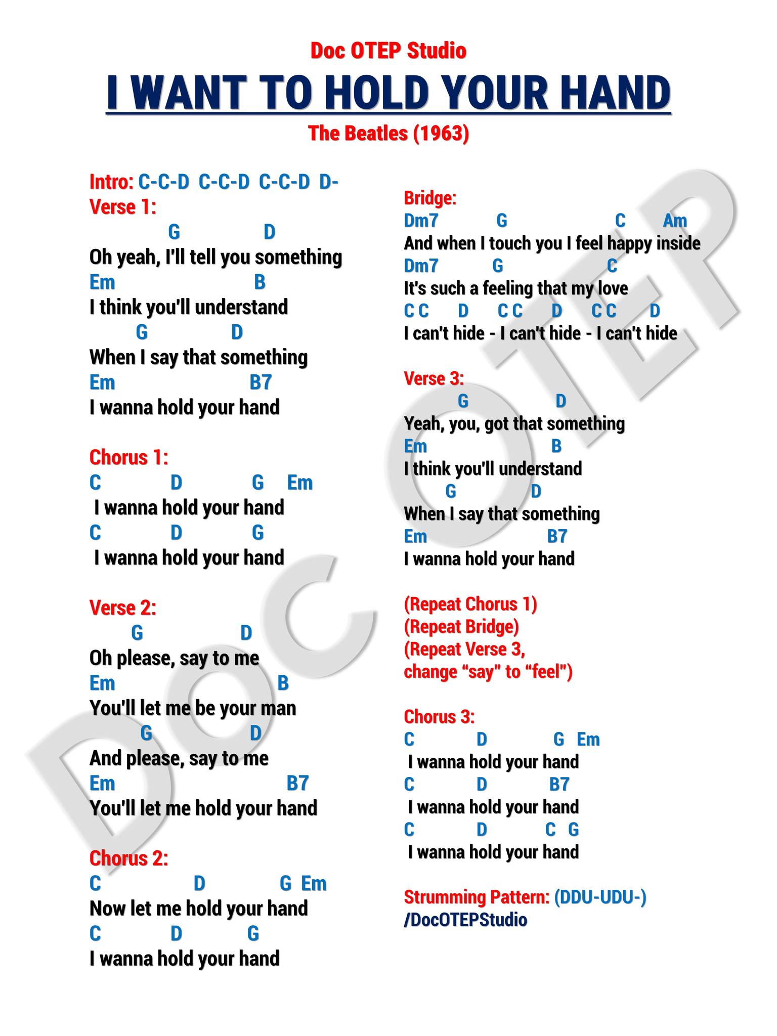I Want to Hold Your Hand - The Beatles (1963) Easy Guitar Chords