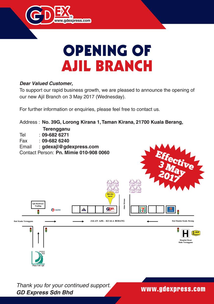 Gd Express Sdn Bhd Gdex New Branch Ajil No 39g Lorong Kirana 1 Taman Kirana 21700 Kuala Berang Terengganu Facebook