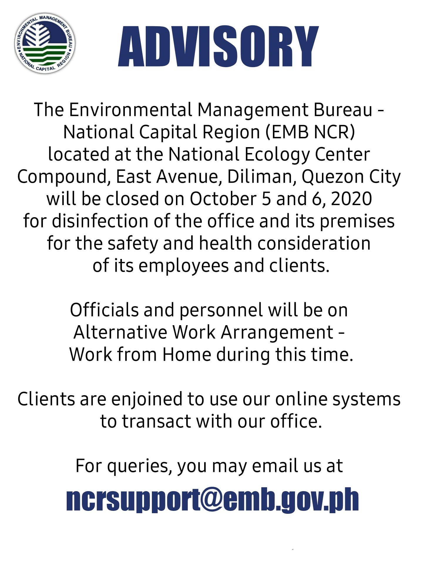 EMB National Capital Region - Check This Out: ADVISORY The ...