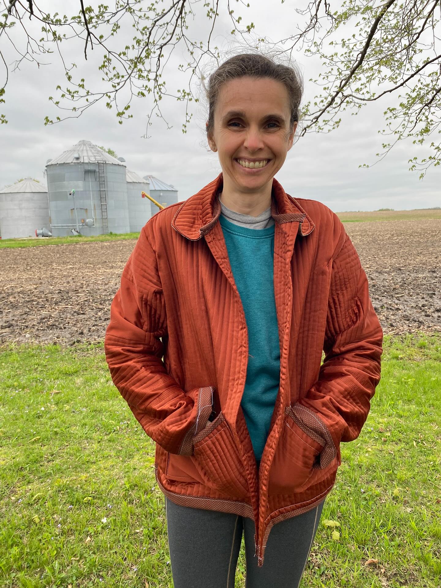 Old quilt and dress shirt make a reversible coat