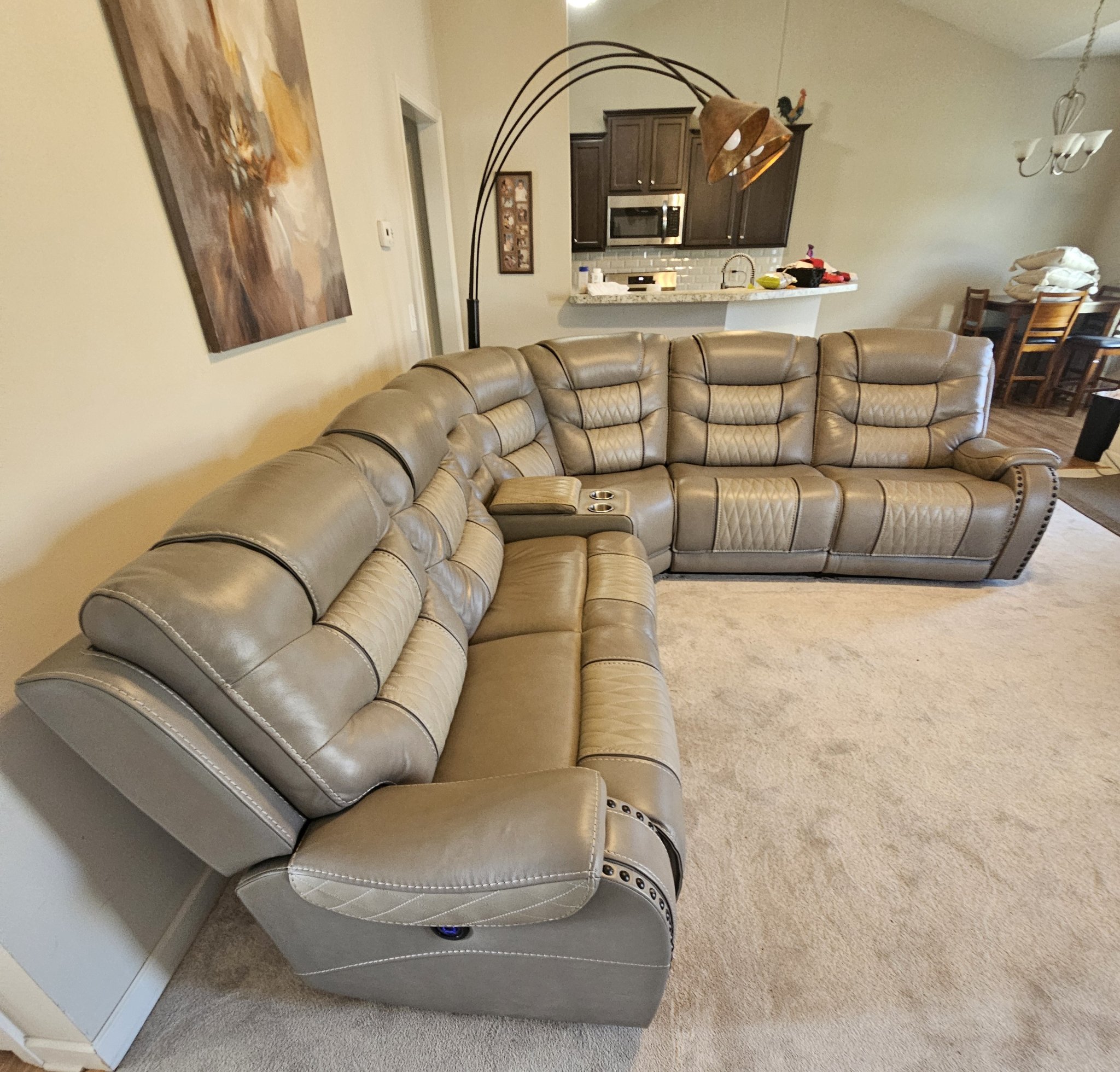6 Piece Eric Church Gray Leather Power Reclining Sectional Couch Very