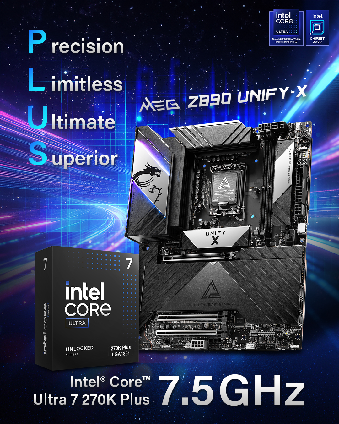 The new Intel® Core™ Ultra 7 270K Plus hits 7.5GHz on the MEG Z890