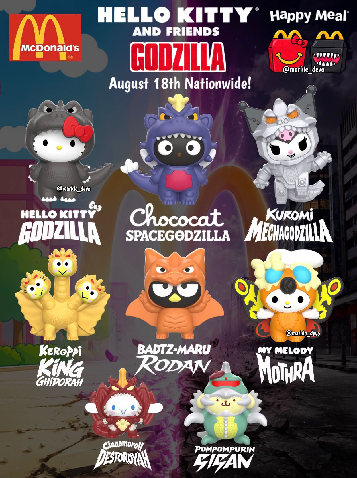Adorbs!🐱🦖 McDonald's X Hello Kitty Godzilla Happy Meal Toys