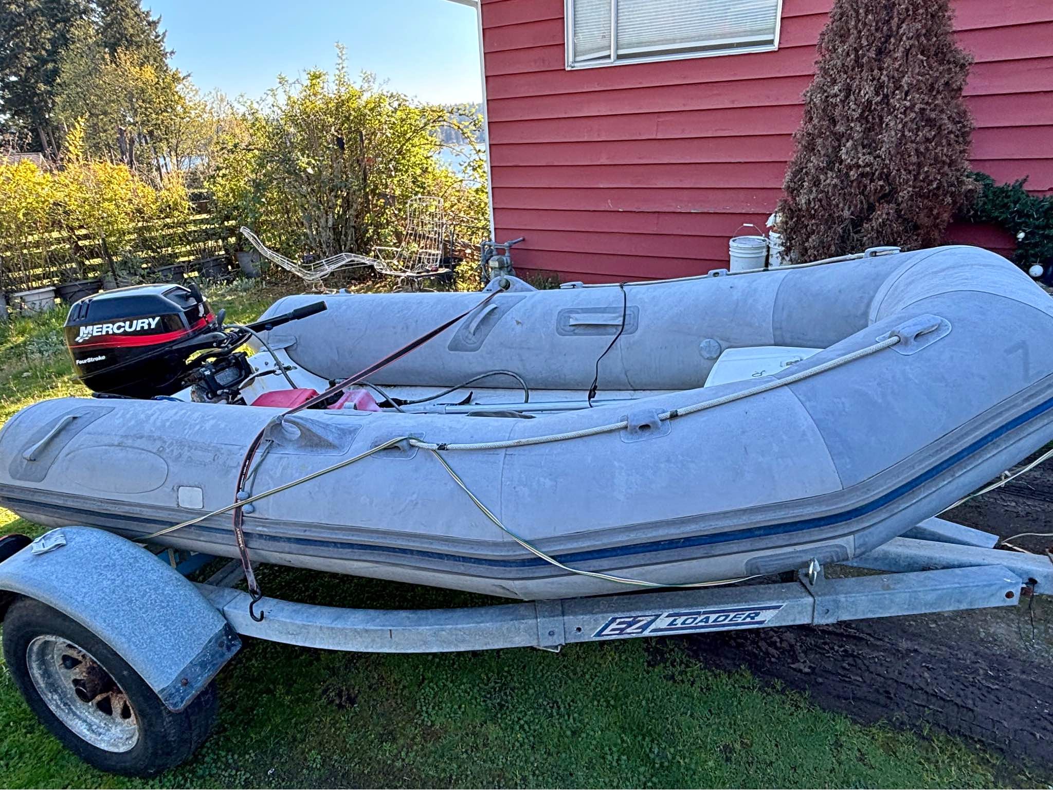 10 ft Rib Inflatable Boat w/ 15HP Mercury 4 Stroke Motor & EZ Loader ...