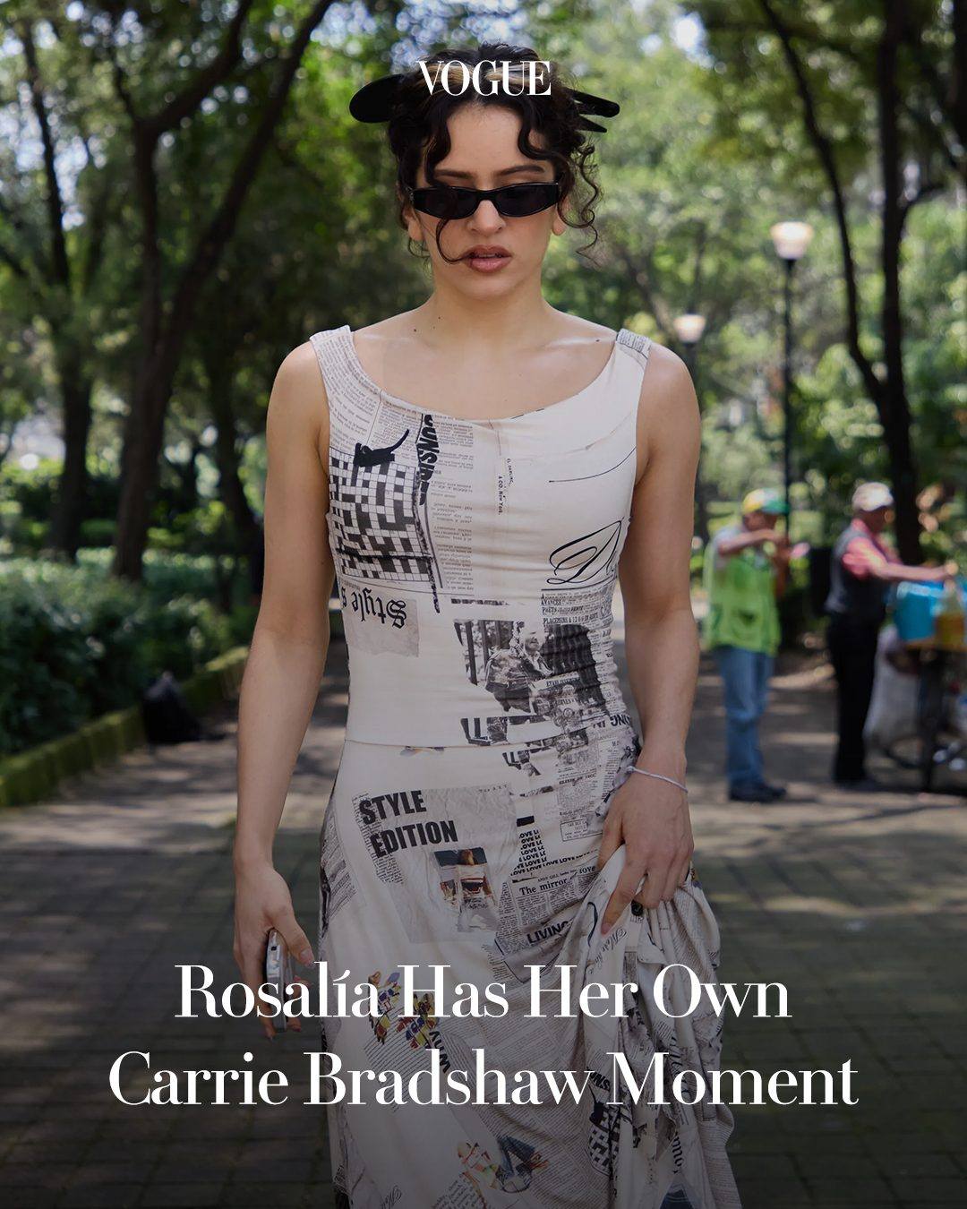 i love that grey dress in spanish 🔗: https://voguemagazine.visitlink.me/fEuhKN The star stepped out Mexico City with a Gen-Z take on the Galliano-era Dior newspaper dress, as Rosalía finds kinship in SJP's of a loud print. See Food Products